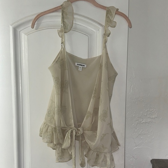 Express Beige Floral Ruffle Blouse - Picture 3 of 5